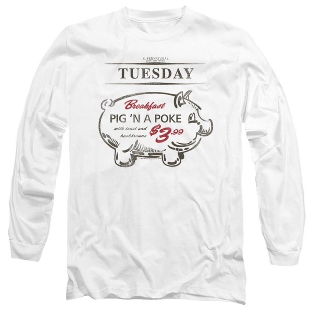 Supernatural Pig N Poke Long Sleeve Adult Tee / T-Shirt / White